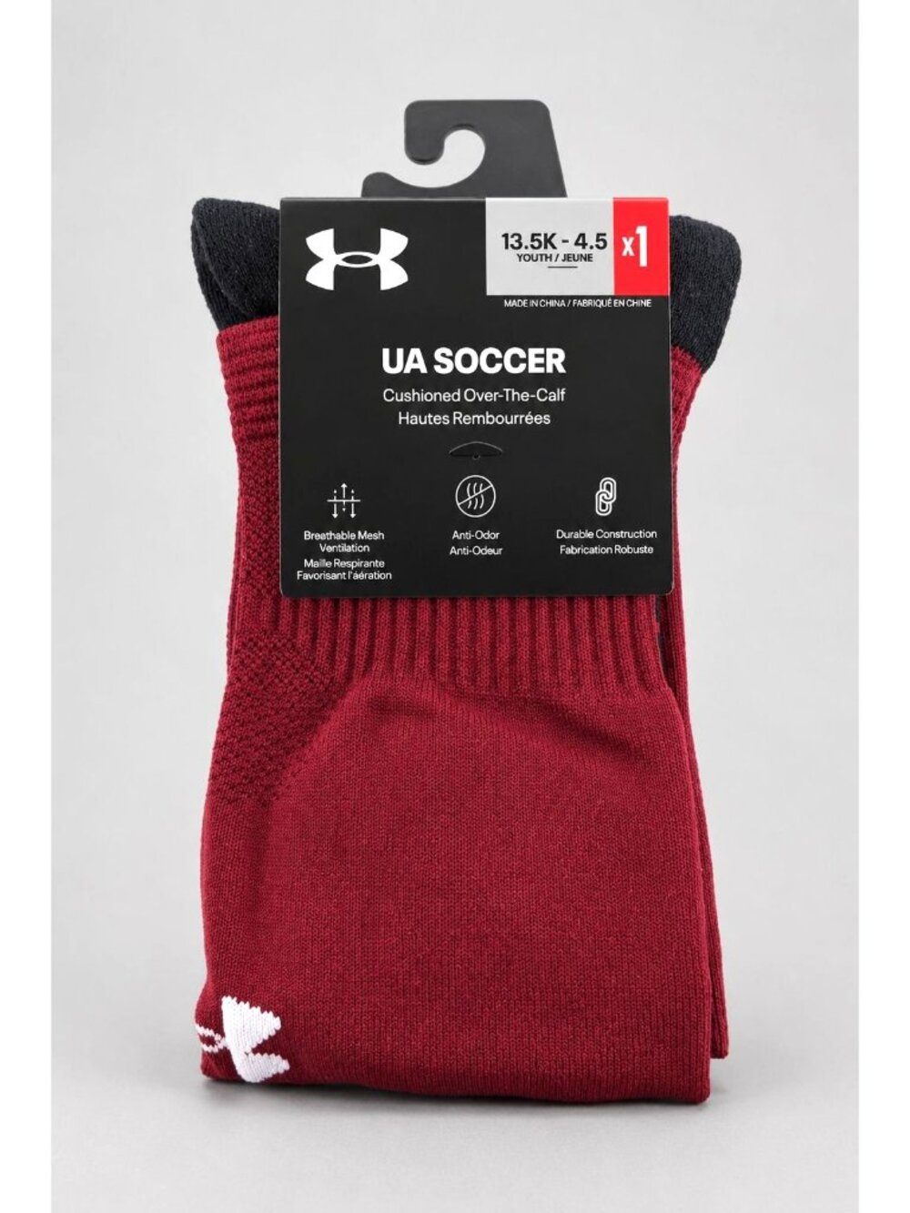 Under Armour Over the Calf Soccer Socks RED Youth Size 13.5-4.5 UA NWT